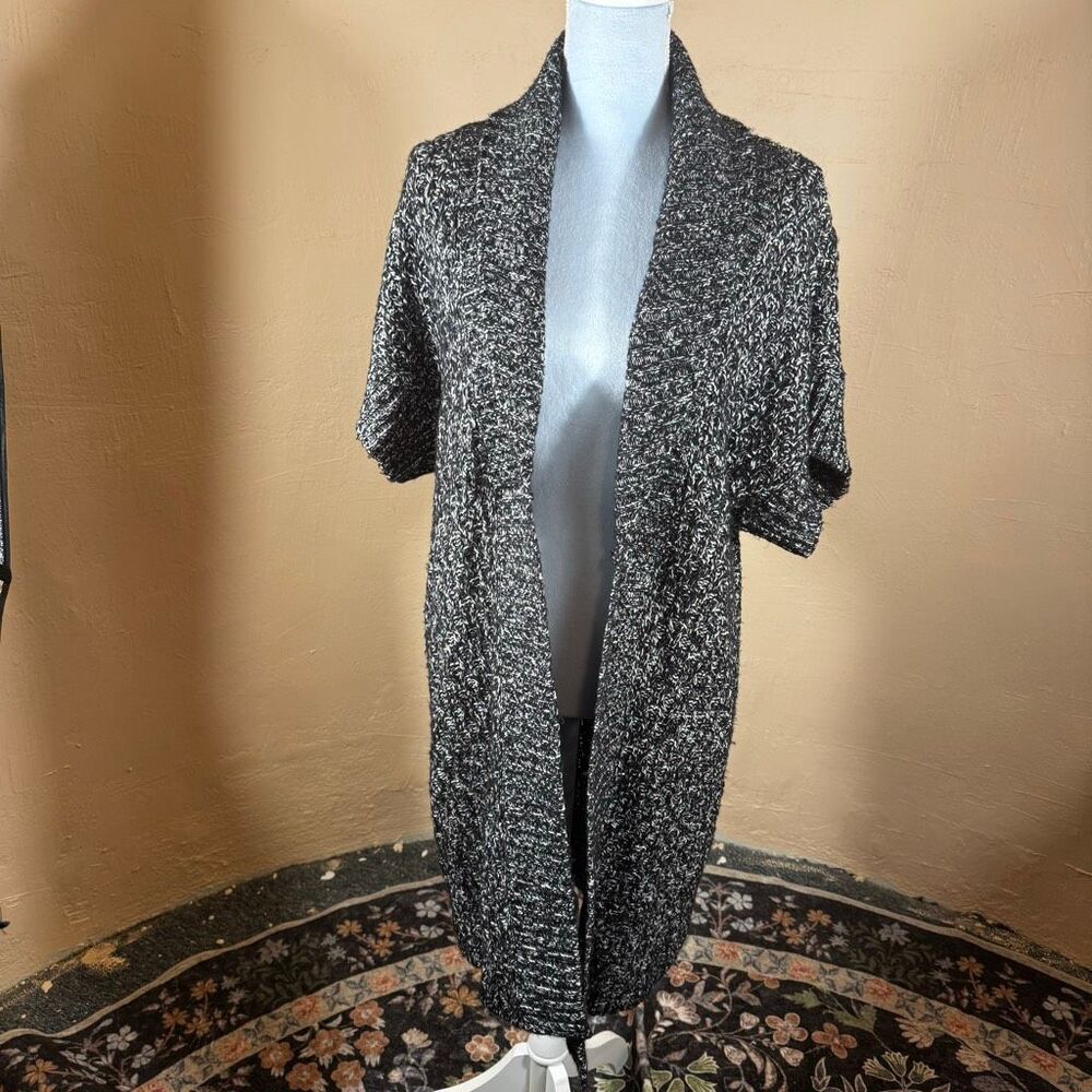 White House Black Market Black Marled Short-Sleeve Open Cardigan